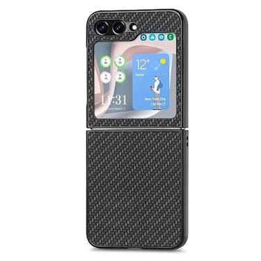 Imagem de Adequado para Samsung Z Flip5 capa de celular com textura de fibra de carbono adesivo de couro superior e inferior capa protetora de tela dobrável aberta, T1, para Samsung Z Flip 3