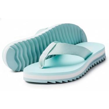 Imagem de Chinelo Feminino de Plataforma, Verde Água, Sola Massageadora em EVA, Tiras em Tecido, Conforto para Verão e Praia