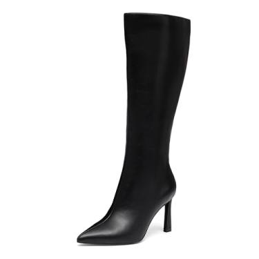 Imagem de NEWBELLA Botas femininas até o joelho salto agulha 7,6 cm botas femininas cano alto bico fino, Preto, 36