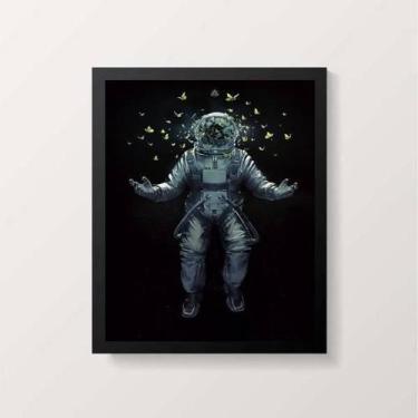 Imagem de Quadro Astronauta Com Borboletas 24X18Cm Moldura Branca - Quadros On-L