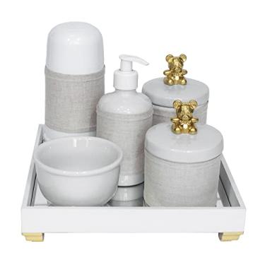 Imagem de Kit Higiene Espelho Completo Porcelanas, Garrafa Pequena e Capa Ursinho Dourado