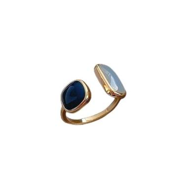 Imagem de Elegante anel de anel aberto ajustável esmaltado azul, joia empilhável minimalista para mulheres, anel delicado artístico diário, uso para todas as estações para namorada e amigas, Metal, Sem pedra