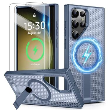 Imagem de Jshru Capa para Samsung Galaxy S23 Ultra/S22 Ultra com [2 peças] Protetores de tela HD, compatível com MagSafe [proteção contra quedas de grau militar], capa fina translúcida com suporte invisível