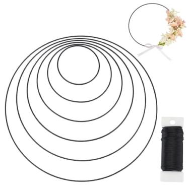 Imagem de UNICRAFTALE 18 peças 6 tamanhos de argola de metal para artesanato preto foral anel apanhador de sonhos com fio anel de macramê argola para decoração de mesa DIY decoração de mesa guirlanda anéis de