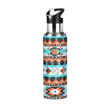 Imagem de Burbuja Garrafa de água de aço inoxidável com listras étnicas, garrafas de água isoladas a vácuo com tampa de canudo para esportes, academia, escola - à prova de vazamento e suor, sem BPA, 590 ml