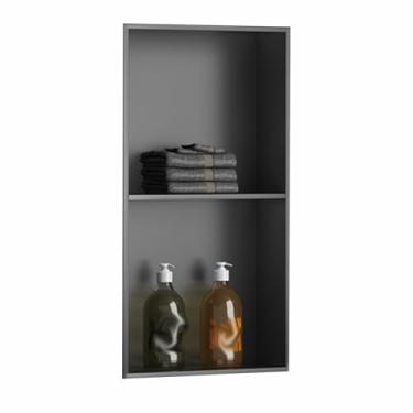 Imagem de Nicho de chuveiro à prova d'água - Prateleira de banheiro embutida de aço inoxidável, divisória de metal antiarranhões, armário de parede preto para sala de estar, 30 x 68 cm, design moderno