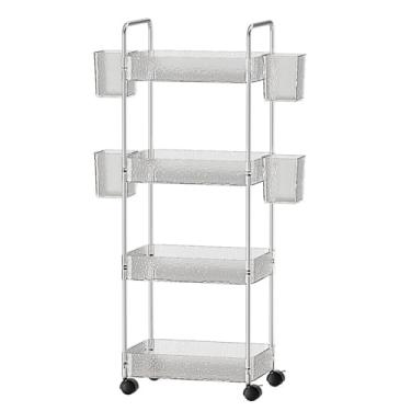 Imagem de Carrinho de armazenamento fino de 4 camadas com rodas bloqueáveis, 4 cestos suspensos removíveis, organizador utilitário móvel de acrílico transparente, unidade de prateleira que economiza espaço, 36