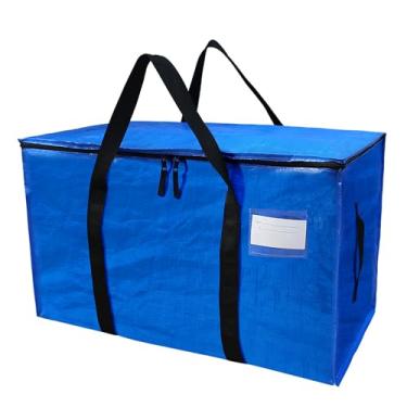 Imagem de STARPYNG - Bolsa de armazenamento de PE azul grande com zíper (azul, 66 x 33 x 38 cm) com alças, organizador dobrável para roupas, brinquedos, livros, viagens e organização doméstica, solução