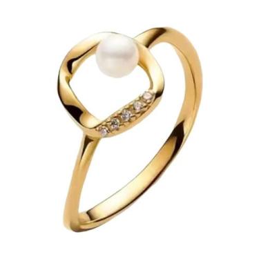 Imagem de Anel Feminino De Prata Esterlina 925 Com Pérola Branca E Laço Rosa, Jo