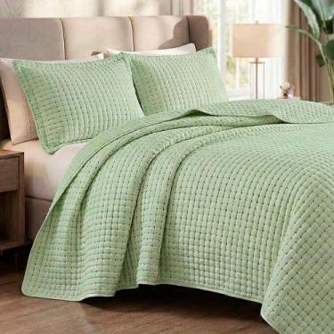 Imagem de Cobre Leito Colcha Encanto Casal 3 Peças Bege - Verde - 100% Poliéster