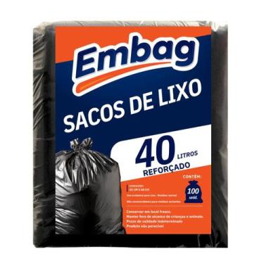 Imagem de Saco de Lixo 40 Litros Reforçado 100 Unidades Embag, Preto