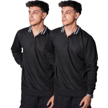 Imagem de Kit 2 Blusa Polo Meio Zíper Masculino Manga Longa 100 Poliéster Outono