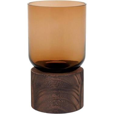 Imagem de Mondello Vaso 18X10X10Cm Vidro Âmbar Base Madeira - NH