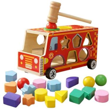 Imagem de Brinquedo Montessori Educativo Infantil Caminhão Bombeiro Com Blocos G
