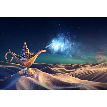 Imagem de Yeele Pano de fundo de conto de fadas antigo de 3 x 7 pés para fotografia mito mágico aladdin garrafa lâmpada de fundo gênio fumaça do deserto infantil adulto cabine de fotos de vinil estúdio adereços