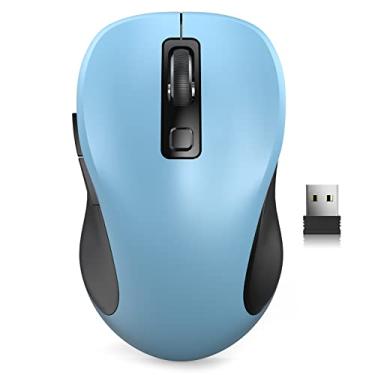 Imagem de Trueque Mouse sem fio ergonômico 2.4G com 3 níveis de DPI ajustáveis, botões extras, USB para laptop, PC, desktop, notebook, MacBook (azul celeste)