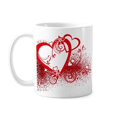 Imagem de Caneca de cerâmica cerâmica para café e porcelana de cerâmica com corações vermelhos e flores para dia dos namorados