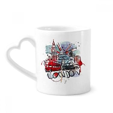 Imagem de Ônibus de Londres Big Ben Reino Unido Marco Caneca Aquarela Café Cerâmica Copo de Coração de Vidro