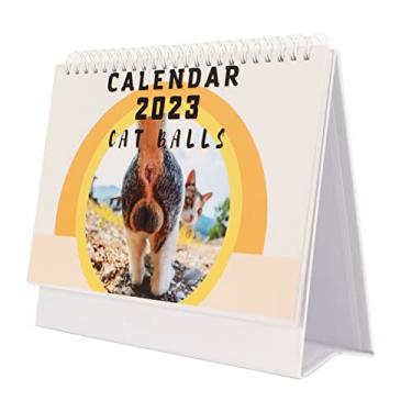 Imagem de Calendário de Bumbum de Gato 2023, Calendário de Mesa Decorativo Engraçado de 12 Meses Com Espaço para Anotações para Calendário e Planejador de Bumbum de Gato de Escritório Calendário de 12 Meses