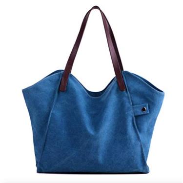 Imagem de SOUGAO Bolsa feminina de lona com grande capacidade, Clássico, Azul, 37 x 3 x 31cm