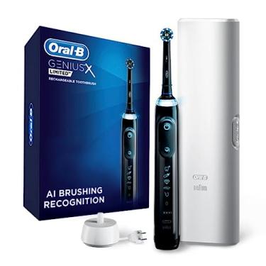 Imagem de Oral-B Escova de dentes elétrica recarregável Genius X Limited com 1 cabeça de escova de substituição, estojo de viagem, preto meia-noite
