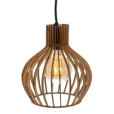 Imagem de Lustre PP Turin Luminoso Pendente Teto Varanda Mdf Cru