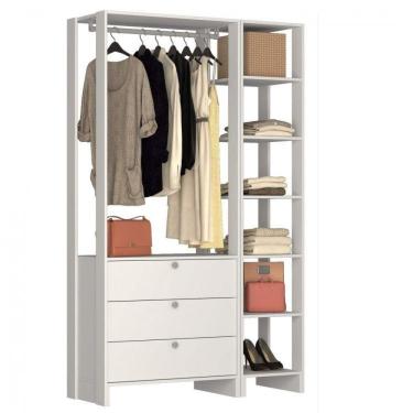 Imagem de Closet Modulado 2 Peças com 1 Cabideiro 3 Gavetas e 7 Nichos Yes Nova Mobile Branco