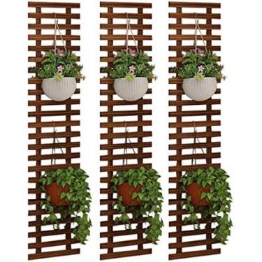 Imagem de Suporte de madeira para plantador de parede, estrutura de escalada, expositor suculento suspenso vertical, cerca, prateleira de flores, decorações de parede para varanda, jardim, sala de est
