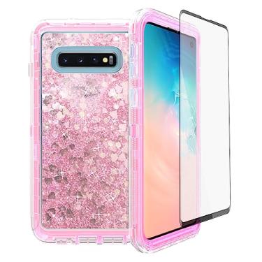 Imagem de Asuwish Capa de telefone para Samsung Galaxy S10 com protetor de tela Bling Liquid Glitter Clear Hybrid TPU Silicone Capa protetora de grau militar para celular resistente S 10 Edge 10S GS10 X10