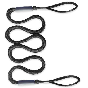 Imagem de Linhas de ancoragem elástica de 2,1 m para barcos - Corda de amarração elástica sem gancho com extremidades de laço - Linha de âncora marítima resistente para jet ski, pontão, caiaque (preto, 1 pacote