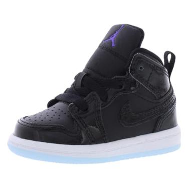 Imagem de Nike Jordan 1 Tênis infantil médio, Preto/Concord Escuro/Branco-Preto/Preto Âmbar, 22 BR