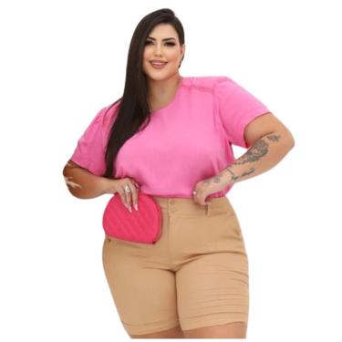 Imagem de Bermuda Feminina Linho Com Elastano Corte Alfaiataria Social Plus Size