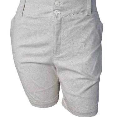 Imagem de Bermuda Feminina Social de Linho com Elastano Corte Alfaiataria Plus Size Cor Areia Raio de Luz