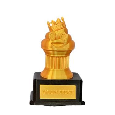 Imagem de Znet3D Troféu de emoji de cocô de rei dourado em pedestal preto com placa de identificação personalizada