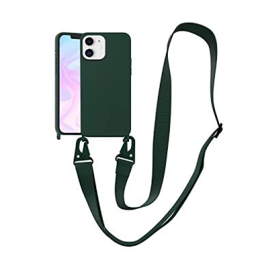 Imagem de VooDirop Capa compatível com iPhone 12 Mini com cordão transversal para iPhone capa com alça ajustável à prova de choque proteção contra quedas capa de telefone de silicone para iPhone 12 Mini 5,4 polegadas verde meia-noite