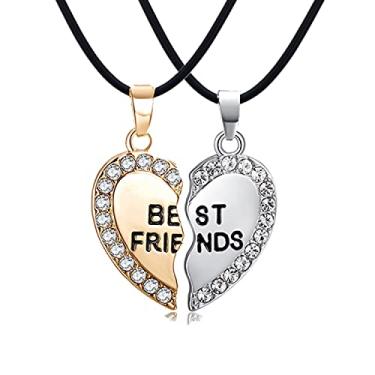 Imagem de ODETOJOY Colar Best Friends para 2 BFF colar de coração partido strass Bestfriends com pingente de letras gravadas, Metal