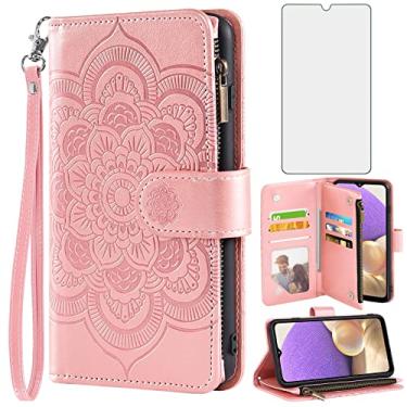 Imagem de Asuwish Compatível com Samsung Galaxy A32 5G 2021 6,5 polegadas, capa tipo carteira de vidro temperado, suporte para cartão, capa para celular Gaxaly M32 G5 Galaxies A 32 32A S32 SM-A326U A326U ouro