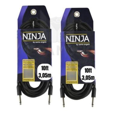 Imagem de 2 Cabo de Guitarra 0.20mm Preto e Conectores P10 Mod Ninja Cable 10FT/