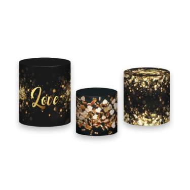 Imagem de Trio de Capas de Cilindro - Dia dos Namorados Preto e Dourado 053 - Vi