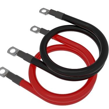 Imagem de FEDAPURY Conjunto de cabos inversores de bateria de calibre 4 AWG, vermelho + preto puro cobre, conjunto de fios de bateria de energia do inversor para carro, caminhão, motocicleta, barco, RV, terminais solares de 40 polegadas 3/8" (4AWG 100cm)