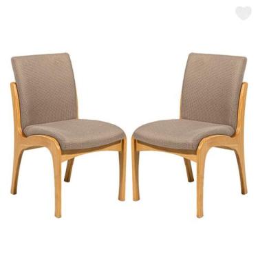 Imagem de Kit 2 Cadeiras de Jantar Estofada Lisboa Madeira Mel Linho Marrom Clar