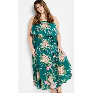 Imagem de City Chic Vestido maxi feminino sem alças com babados e cintura amarrada em camadas floral, Flor doce de jade, 25 Plus Size
