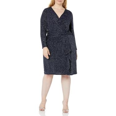 Imagem de London Times Corpete feminino plus size com vestido cascata lateral, Blazer azul-marinho, 50