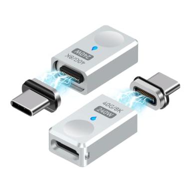 Imagem de SHEEAST Adaptador magnético USB C, pacote com 2, conector reto USB tipo C de 240 W com transferência de dados USB4 40Gps, compatível com Steam Deck, MacBook Pro/Air iPad Pro, telefones