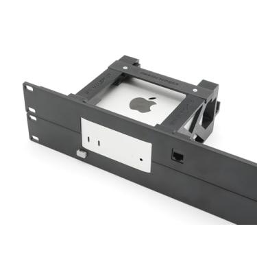 Imagem de thingsINrack Suporte em rack para 1 peça Apple Mac mini M4 com botão liga/desliga remoto e 1 x Keystone Ethernet RJ45