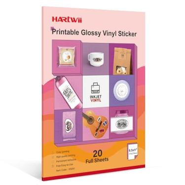 Imagem de Hartwii Papel adesivo de vinil brilhante para impressão premium, 50 folhas, 21 x 28 cm, tamanho carta, adesivo de vinil autoadesivo para impressora a jato de tinta