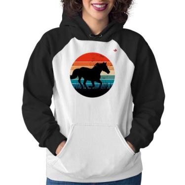 Imagem de Moletom Feminino Cavalo Vintage Sunset - Foca na Moda, Branco, Preto, 