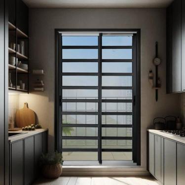 Imagem de Porta de Correr com Travessas 2 Folhas Moveis 210 X 200 Elite com Fech