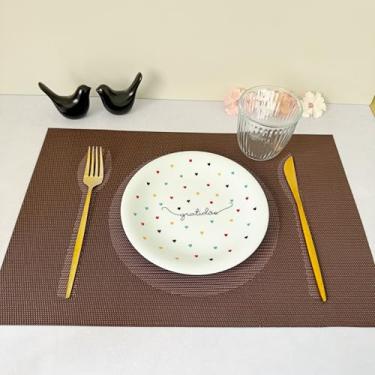 Imagem de Kit 6 Lugar Jogo Americano Retangular Mesa Posta Jantar Cozinha Sousplat Descanso De Prato Decorativo (Prato Marrom)