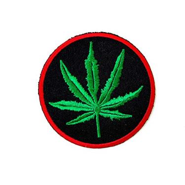 Imagem de TH Folha de maconha círculo motociclista motociclista logotipo aplique bordado costurar em ferro no remendo para mochilas, jeans, jaquetas, roupas